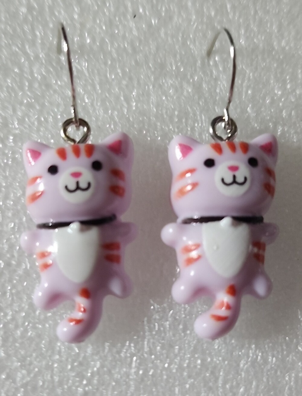 Hand Crafted Lilac and Orange Cat Dangle Earrings